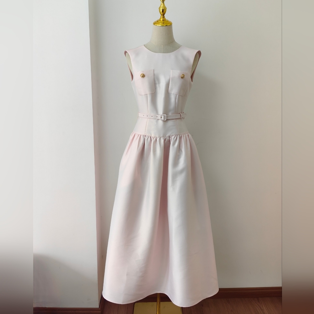 Self-Portrait Pink Taffeta Midi Dress - Picture 6 of 14